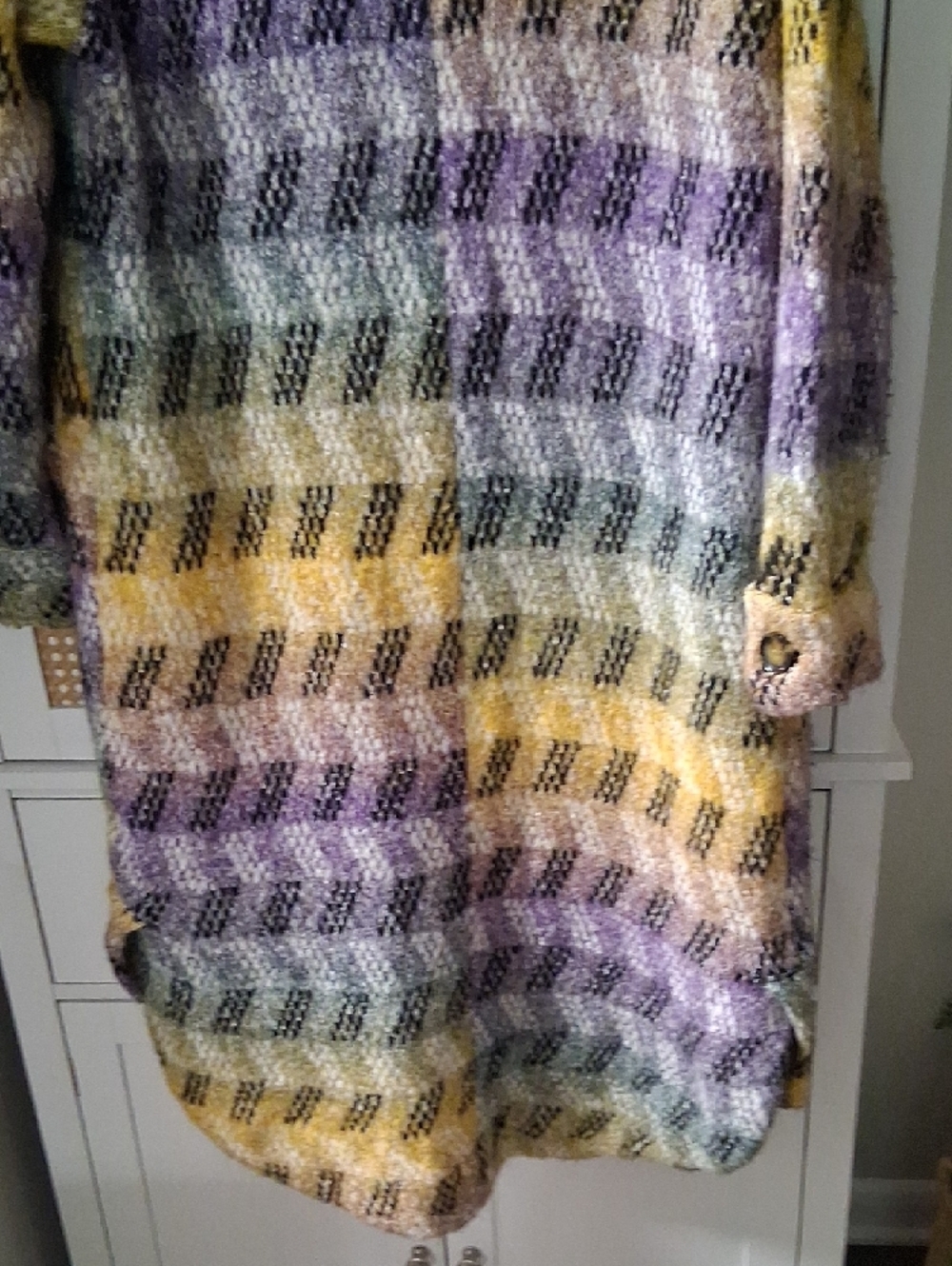Pilcro Multi-Striped Open Front Cardigan in Purple, Yellow, Green and Cream - Picture 6 of 6